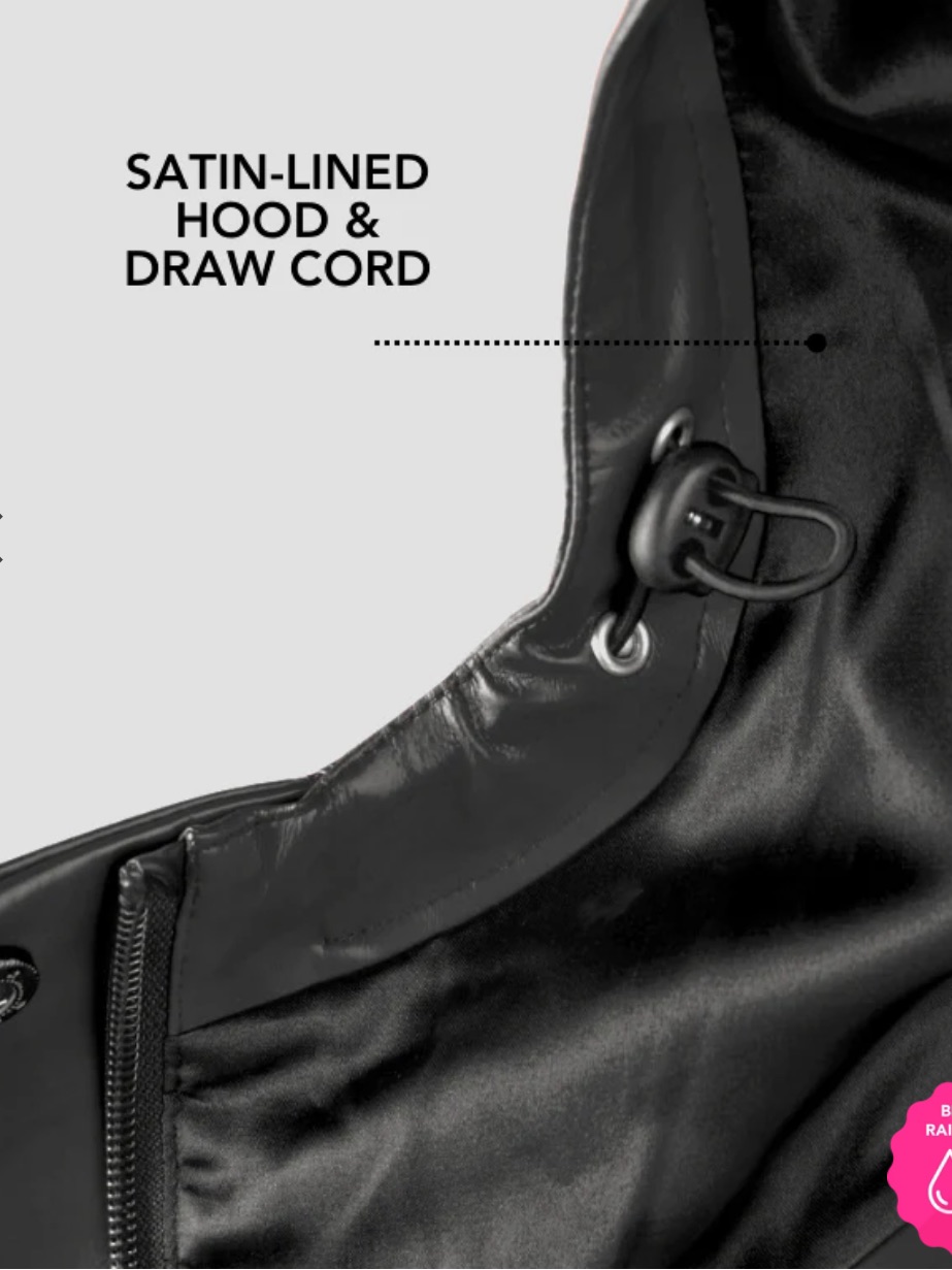 Hairbrella Waterproof Black Hooded Satin Lined Unisex Raincoat — image 2 of 2